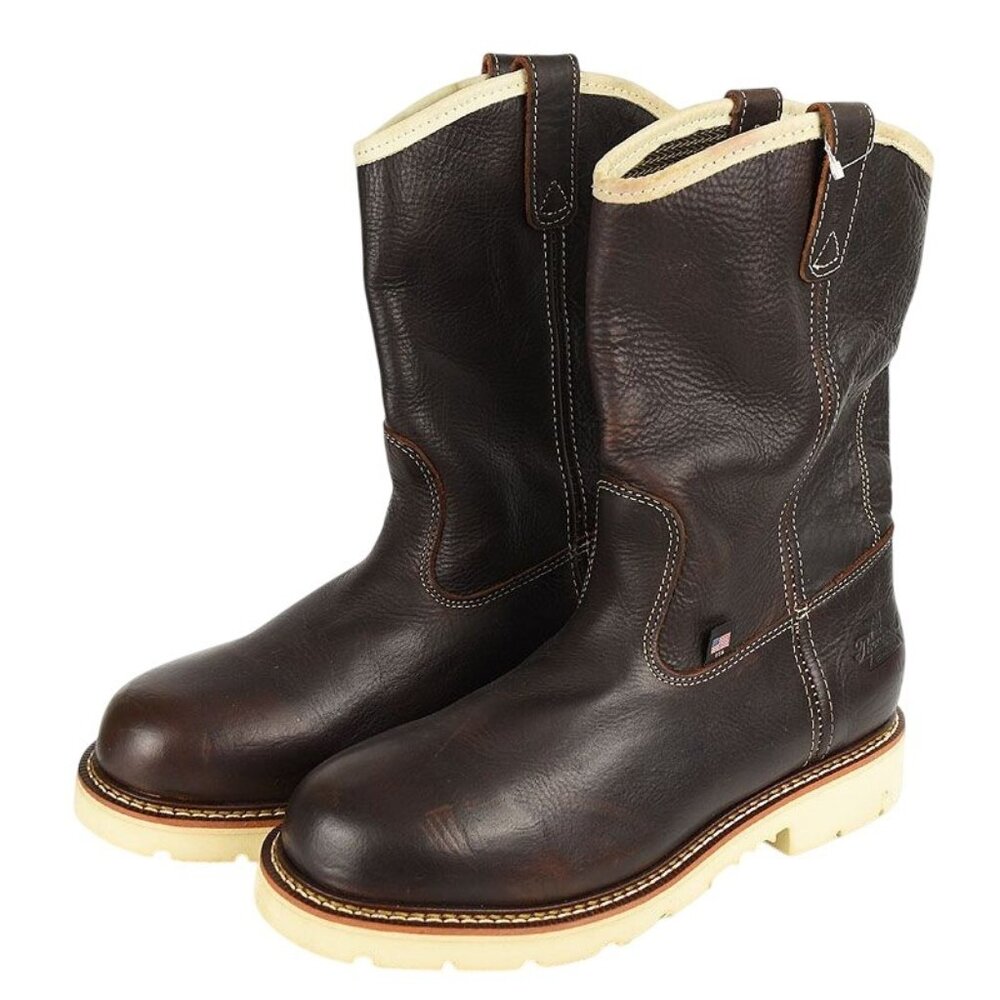 Thorogood Mens Brown White Leather Pull-On Waterproof Work Boots 11